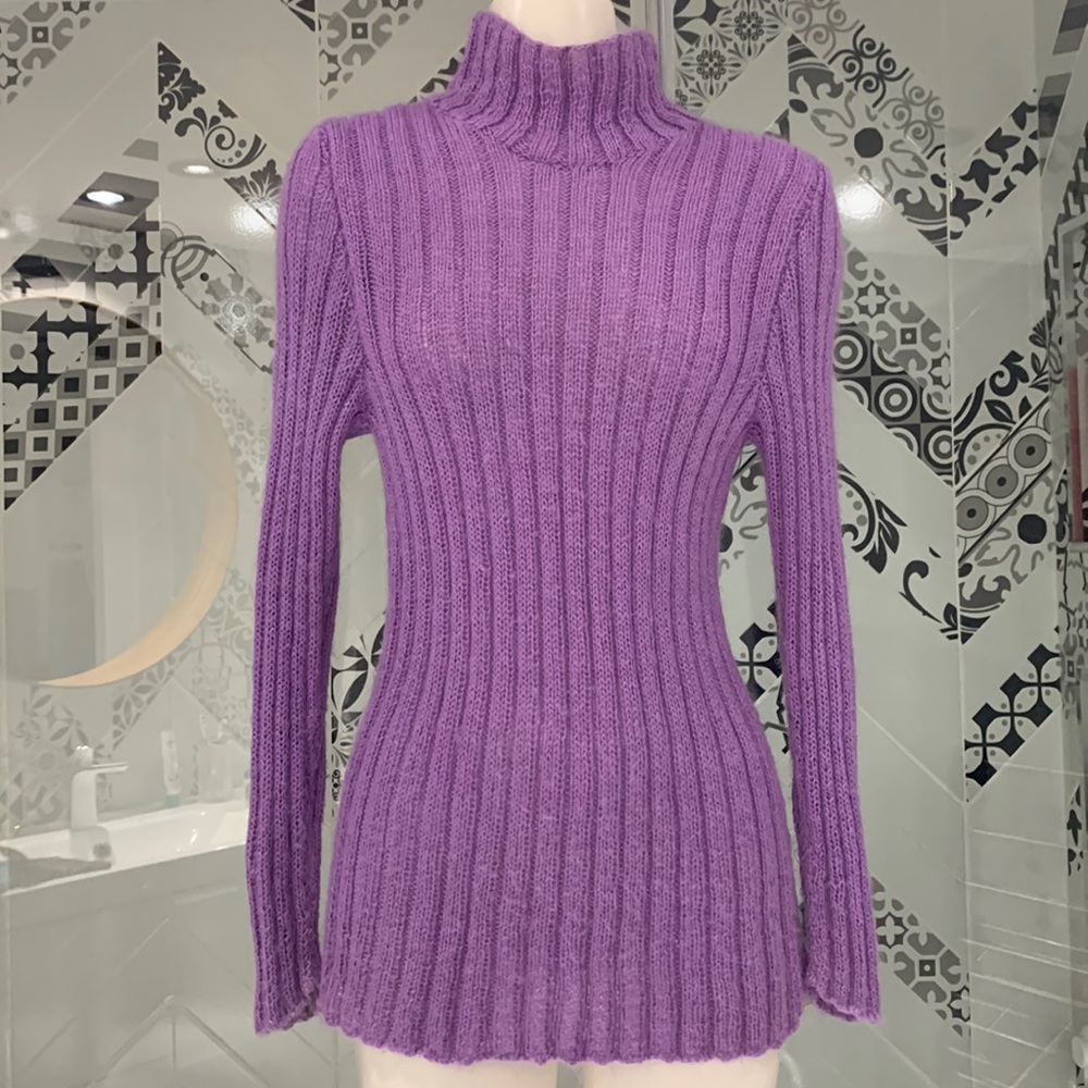KNITTED BY ME🌺VTG 90’ Handmade Kid Mohair Turtleneck Sweater